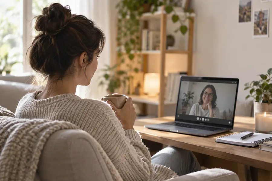 Sesión de terapia con una psicóloga online